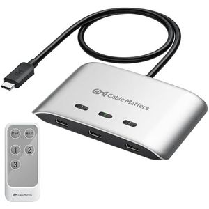 Cable Matters 20 Gbps USB C-schakelaar, 3-in-1-out, ondersteunt tot 8K @30Hz op Windows, 4K @60Hz op macOS, 140W PD, voor het delen van een USB-C/Thunderbolt 4-monitor of -dock, werkt met Thunderbolt