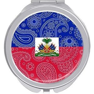 Haïti Paisley Vlag Compact Kleine Reizen Make-up Spiegel Draagbare Dubbelzijdige Pocket Spiegels voor Handtas Purse