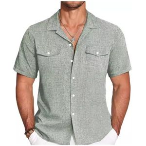 Herenoverhemd Casual Overhemd Met Korte Mouwen Zakelijk Overhemd Casual Regular Fit Basic Strandtopjes Met Knoopsluiting heren t-shirt(Green,XXL)