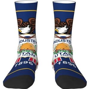 Evengigy Utah Vlag Grappige Sokken Crazy Fashion Cool Gepersonaliseerde Zachte Crew Sokken voor Mannen Vrouwen Unisex, Wit, One size