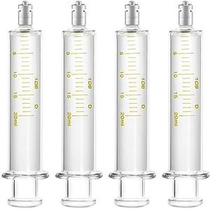 Glazen spuit - 10 ml capaciteit, 2 Pack Metal Luer Lock zonder naald (20ml - 4 stuks)