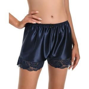 Satini Dames Lingerie Kant Broekje Broekjes Frans Knickers Satijn Korte broek (Nachtblauw, M)
