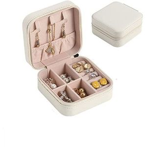 Travel Portable Jewelry Organizer, Portable Travel Mini Jewelry Box, Travel Jewelry Box, Mini Jewelry Travel Case, PU Leather Small Jewelry Box for Earrings, Ring, Necklaces (White)