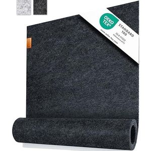 Miqio Design tafelloper, vilt, grijs, 150 x 40 cm, afwasbaar, duurzame Oekotex viltstof, echt leer, Scandinavische vilten loper