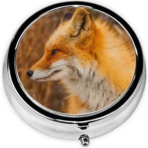LAMAME Fox Gedrukte Mini Pillendoos Ronde Pillendoos Draagbare Opbergdoos