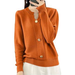 Dames V-hals Wolmix Trui, Knoopversiering Trui Zachte Casual Gebreide Top(Orange,XL)