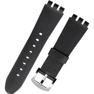 LUGEMA 23 MM Echt Kalfsleer Horlogeband Stalen Sluiting Compatibel Met Swatch YOS440 449 448 401G Horlogeband Horlogeband Armband Pols Man (Color : Black silicone, Size : 23mm silver clasp)