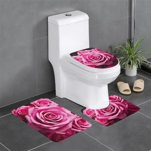 GeRRiT Elegante Rose Bloem Bloemen Gedrukt 3 Stuk Badkamer Tapijten Set Badkamer Matten