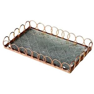 Metalen rand glazen dienblad dienbladen glazen dienblad walnoot fruit Dim Sum Opslag Tray Theeblad (E)