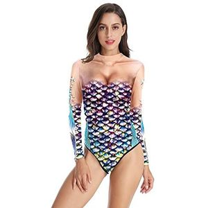 Elaineeu Dames Rash Guard Dames Rash Guard met lange mouwen 3D digitale print van zomer dames badpak, F, M