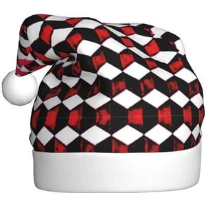 SSIMOO 3d rode geruite pluche kerstmuts voor volwassenen, feestelijke feesthoed, ideaal feestaccessoire voor bijeenkomsten