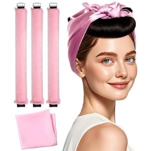Heatless Krullen 's nachts, fluwelen satijnen haarkrultang, hitteloze haarkrultang, 's nachts voor alle haartypes, haarstylingaccessoires met zijden sjaal (roze)