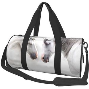 Witte paarden, grote capaciteit reizen plunjezak ronde handtas sport reistas draagtas fitness tas, zoals afgebeeld, Eén maat