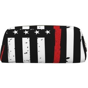 IguaTu Patriottic Stars Strips Independence Day Etui, lederen driedimensionale etui met ritssluiting, grote capaciteit cosmetische tas briefpapier tas, Rode lijn Brandweerman Usa Vlag, Eén maat,