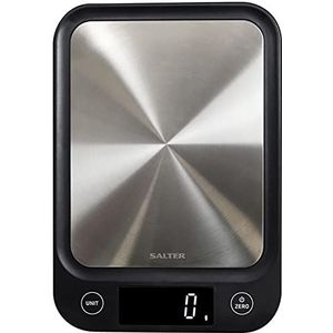 Salter 1068 SSBKDR Ultra Slim Electronic Kitchen Scale, Stainless Steel Platform, Grams & oz. for Baking & Cooking, Easy Clean, Add & Weigh, Measures Liquids, Backlit Display, 5kg Max Capacity, Black