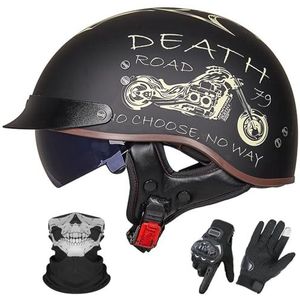 Vintage Motorhelm In Duitse Stijl, ECE 22.06 Goedgekeurd, Open Motorhelm, Retro Halve Helm met Zonneklep voor Volwassenen, Mannen en Vrouwen I-1,XXL (61-62cm)