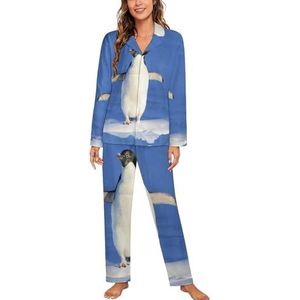 Pinguïn Vrouwen Lange Mouw Button Down Nachtkleding Zachte Nachtkleding Lounge Pyjama Set M