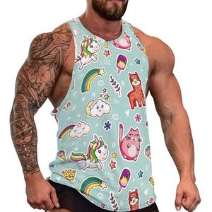Leuke kat alpaca eenhoorn ijs kroon mannen tank top grafische mouwloze bodybuilding T-shirts casual strand T-shirt grappige sportschool spier