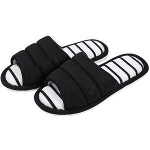 Dames Slippers Vrouwen Katoenen Slippers Indoor Open Teen Zachte Slippers Casual Flip Flop Dames Thuis Slip-on Memory Foam Slaapkamer Flats Schoenen, Zwart, 39-40(9.4-9.6 inch)