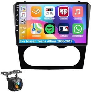 Android 14.0 2 Din Autoradio 9"" Touchscreen Auto Stereo voor Nissan Teana Altima 2008-2012 met Draadloze Carplay Android Auto GPS navigatie AHD Omgekeerd beeld Stuurwielbediening(S-1(2G+32G))