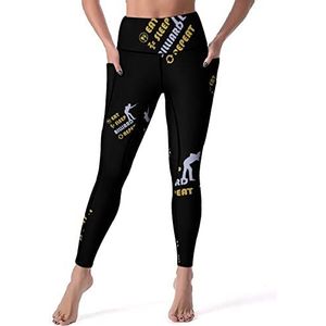 Biljart Eat Sleep Repeat Yogabroek voor dames, hoge taille, buikcontrole, workout, hardlopen, leggings, XL