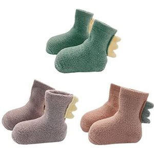 FedMois 3 paar Baby winter sokken met anti slip grip jongens meisjes dikke thermische sokken 3D dinosaurus, Roze, paars en groen, 1-3 jaar
