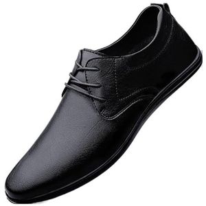 Formele schoenen for heren met veters, ronde neus, effen kleur, veganistisch leer, antislip rubberen zool, antislip lage antislip klassieker (Color : Black, Size : 39 EU)