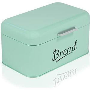 DRULINE Broodtrommel met klapdeksel - retro brooddoos - broodopslag - broodtrommel - metaal mint/zwart - B/H/D ca. 30,5 x 16 x 18,5 cm - retro design