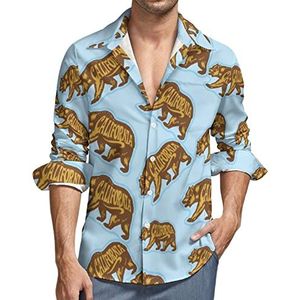 California Bear overhemd voor heren, button-down-shirt, lange mouwen, V-hals, casual, normale pasvorm