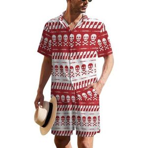 Voorzichtigheid Tape met schedels rode randen heren Hawaiiaanse pak set 2-delig strand outfit korte mouw shirt en korte broek bijpassende set