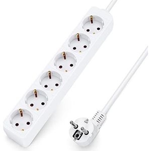 Aigostar 20HJO - Stekkerdoos 5 meter - 6-voudig - Met randaarde - Verlengsnoer - Verlengkabel - Wit