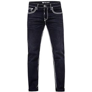 Rusty Neal Zwarte heren jeansbroek met contrasterende naden in een opvallend design 'Levin' stretch regular -7, zwart, 33W / 34L