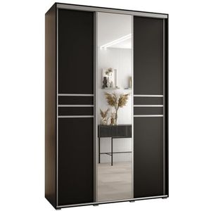 MEBLE KRYSPOL Davos 11 150 Kledingkast met drie schuifdeuren voor slaapkamer - Moderne Kledingkast met spiegel, kledingroede en planken - 235,2x150x60 cm - Zwart Zwart Zilver
