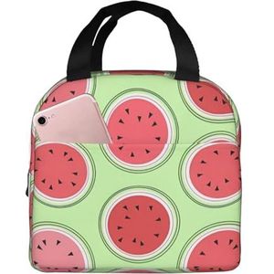 Watermeloen groene uniseks verdikte geïsoleerde lunchtas met voorvak voor werk, reizen, wandelen, picknick