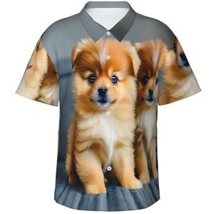 EdsfFehs Hawaiiaans herenshirt met pommeren, puppy's en puntprint, licht, ademend, korte mouwen met voorzak (S-3 XL), Zwart, S