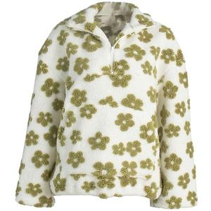 Dames Floral Sherpa Pullover Kwart Rits Oversized Fleece Jas Met Zakken Y2K Stijl(Green,XXL)