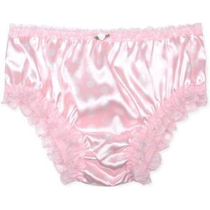 Satini Satijn Kant met ruches Sissy French Knickers Broekje Satijnen broekjes Ondergoed (Babyroze - Stippel, L)
