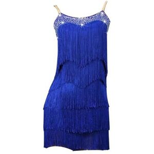 FZHQNZJF Kwast Latijns Dansjurken Dames Tango Chacha Dansende Kleding Bretels Balzaal Dans Concurrentie Kostuums Verfijnd Salsa Oefening Rok,Blauw,L