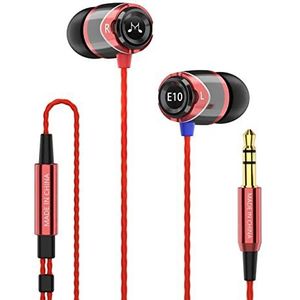 SoundMAGIC E10 Oortjes met Kabel Bedrade Oordopjes zonder Microfoon Hifi Stereo Koptelefoon Geluidsisolerende In Ear Hoofdtelefoons Krachtige Bas Kluwenvrij Snoer Zwart Rood