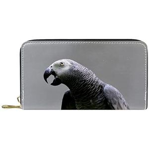 Lederen portemonnee voor heren,grote dames portemonnee voor kaart,grijze vogel papegaai,Muntzakje met rits