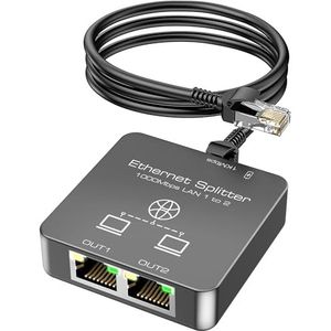 KiWiBiRD - Ethernet Splitter - 1 tot 2-poorts - RJ45 - 1000Mbps - Gigabit Network Verdeler Adapter Switch