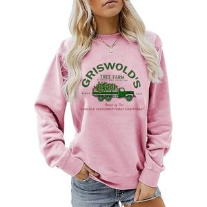 AODDUZZA Griswold's Tree Farm Sweatshirt Vrouwen Kerstboom Print Lange Mouw Trui Xmas Vakantie Tops, roze, XL