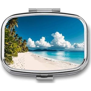 Wit Strand Tropische Zee Pillendoos Pil Case Leuke Pil Organizer Pil Houder Geneeskunde Pil Organizer Pil Container Dagelijkse Pil Organizer Kleine Pillendoos Pil Case voor Portemonnee Pocket