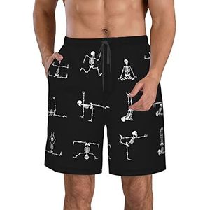 PHTZEZFC Skull Yoga Print strandshorts voor heren, lichtgewicht, sneldrogend, trekkoord zwembroek met zakken, Wit, S