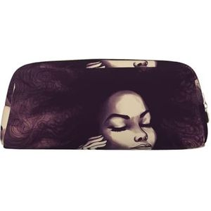 Potlood Case Afrikaanse Haar Zwarte Vrouwen Lederen Potlood Pouch Draagbare Briefpapier Organizer Potlood Houder Make-up Tas met Ritssluiting, Goud, Eén maat, Make-Up Pouch