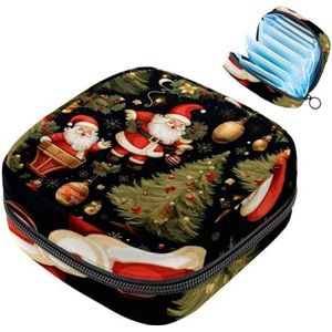 Menstruatie Pad Tas Rits Maandverband Tas Tampons Verzamel Zakken voor Vrouwen Meisjes (Merry Christmas Patroon)