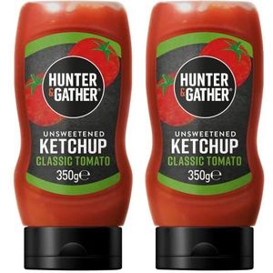Hunter & Gather Ongezoete Ketchupsaus 2x350g | Ketogeen, Paleo, Koolhydraatarm en Veganistisch Vriendelijk | Vrij van Toegevoegde Suikers en Zoetstoffen