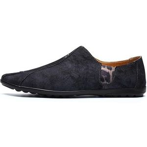 Loafers for heren, schoenen met retro-print, leren loafers, lichtgewicht, flexibel, antislip, wandelen, bruiloftsslip-on (Color : Black, Size : 42 EU)