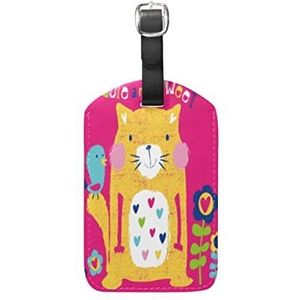 Schilderij gele kat vogel liefde bagage koffer tags lederen ID label voor reizen (2 stuks)