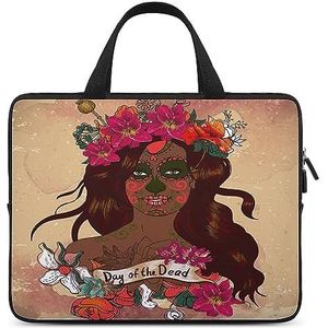 Sugar Skull Girl Laptop Tas Duurzaam Waterdicht Notebook Draagtas Computer Tas Aktetas 13 inch